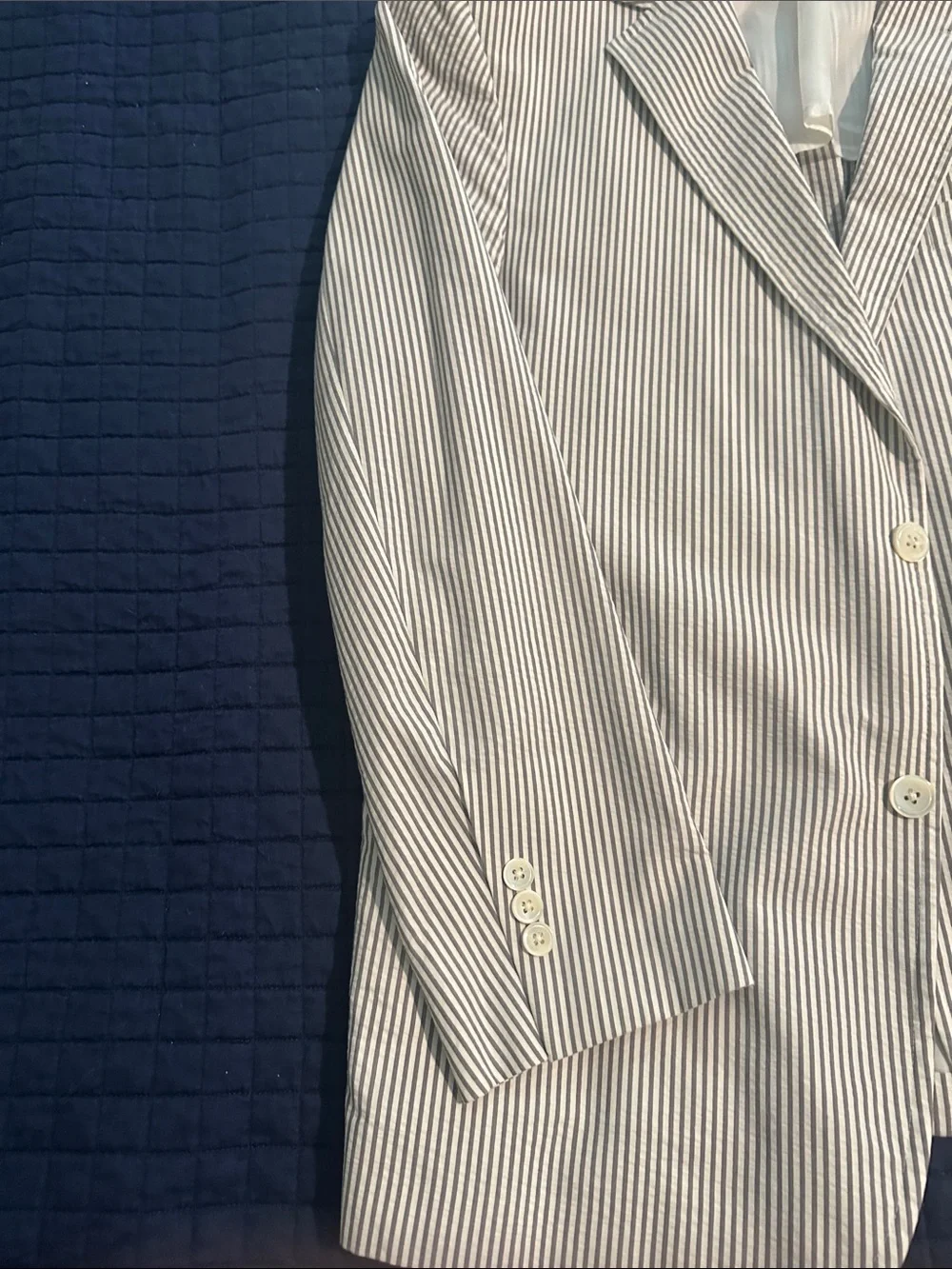Men's White & Navy Brooks Brothers Classic Seersucker Blazer, Regent Fit, 42R